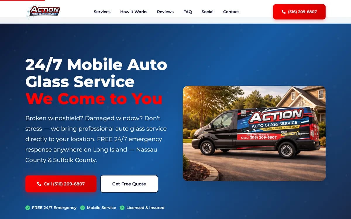 Action Auto Glass Service website screenshot