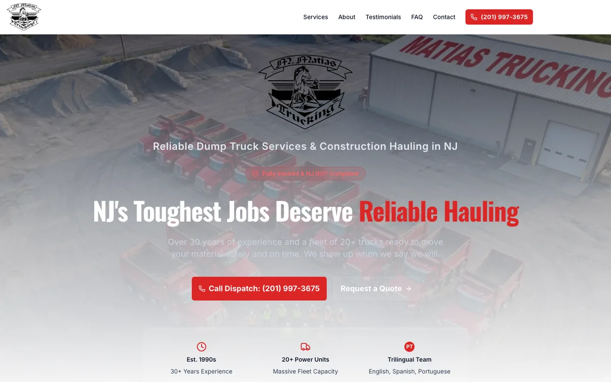 Matias Trucking website screenshot